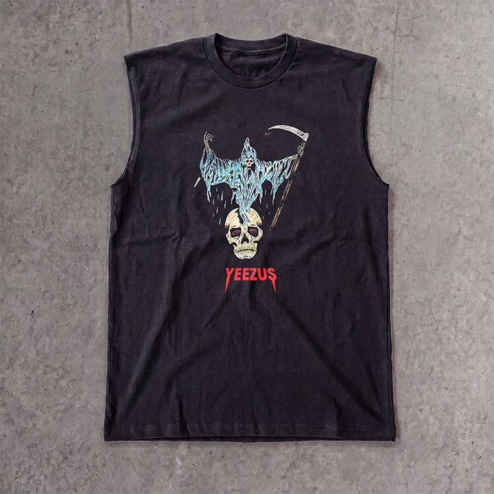 2013 Yeezus Blue Reaper Cut-Off Classic Black Tee