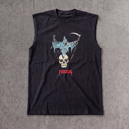 2013 Yeezus Blue Reaper Cut-Off Classic Black Tee
