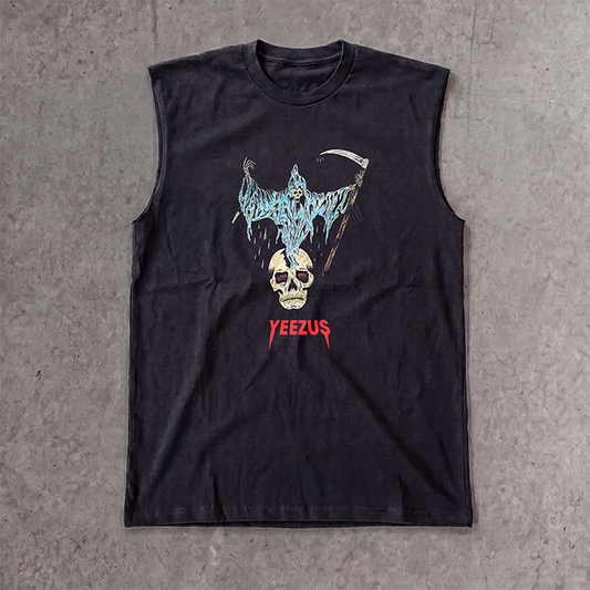 2013 Yeezus Blue Reaper Cut-Off Classic Black Tee