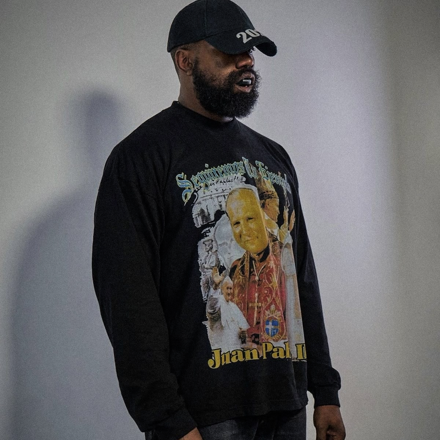 Pope John Paul II 'White Lives Matter' Longsleeve Black Tee